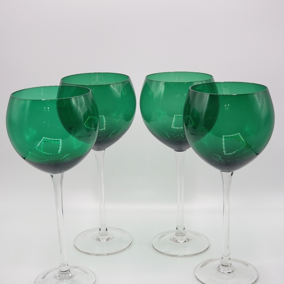 Set Of 4 Lenox Emerald Green Wine Glasses - Picture 1 of 5